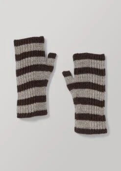 Stripe Fisherman Rib Fingerless Gloves | Coffee Bean/Natural