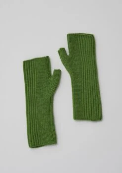 Ribbed Wool Fingerless Mittens | Apple