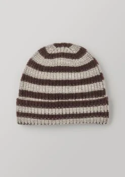Stripe Ribbed Wool Hat | Coffee Bean/Natural