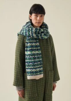 Diamond Jacquard Wool Scarf | Green Multi -Falke Store ASCTW05 2