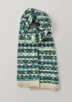 Diamond Jacquard Wool Scarf | Green Multi