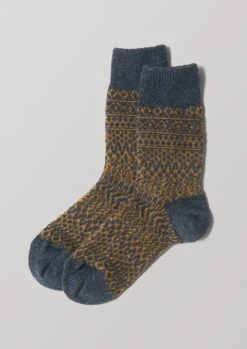 Nishiguchi Kutsushita Wool Jacquard Socks | Navy