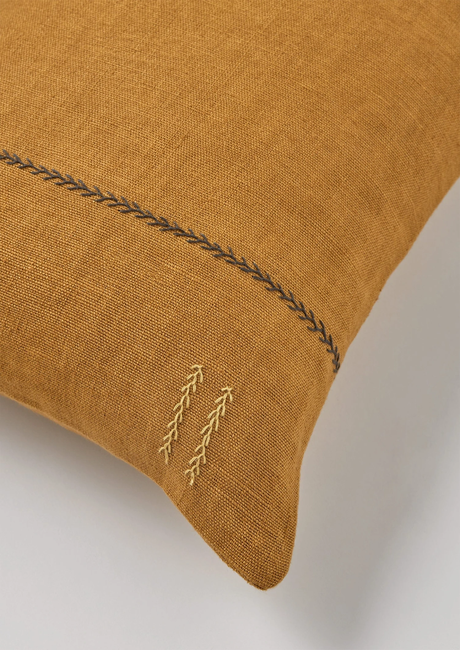 Rectangular Herringbone Embroidered Cushion Cover | Caramel 4 Rectangular Herringbone Embroidered Cushion Cover | Caramel - Image 2