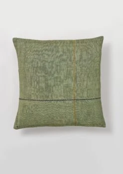 Square Herringbone Embroidered Cushion Cover | Sea Grass