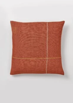 Square Herringbone Embroidered Cushion Cover | Spice