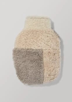Patched Sheepskin Hot Water Bottle Cover | Ecru/Mole