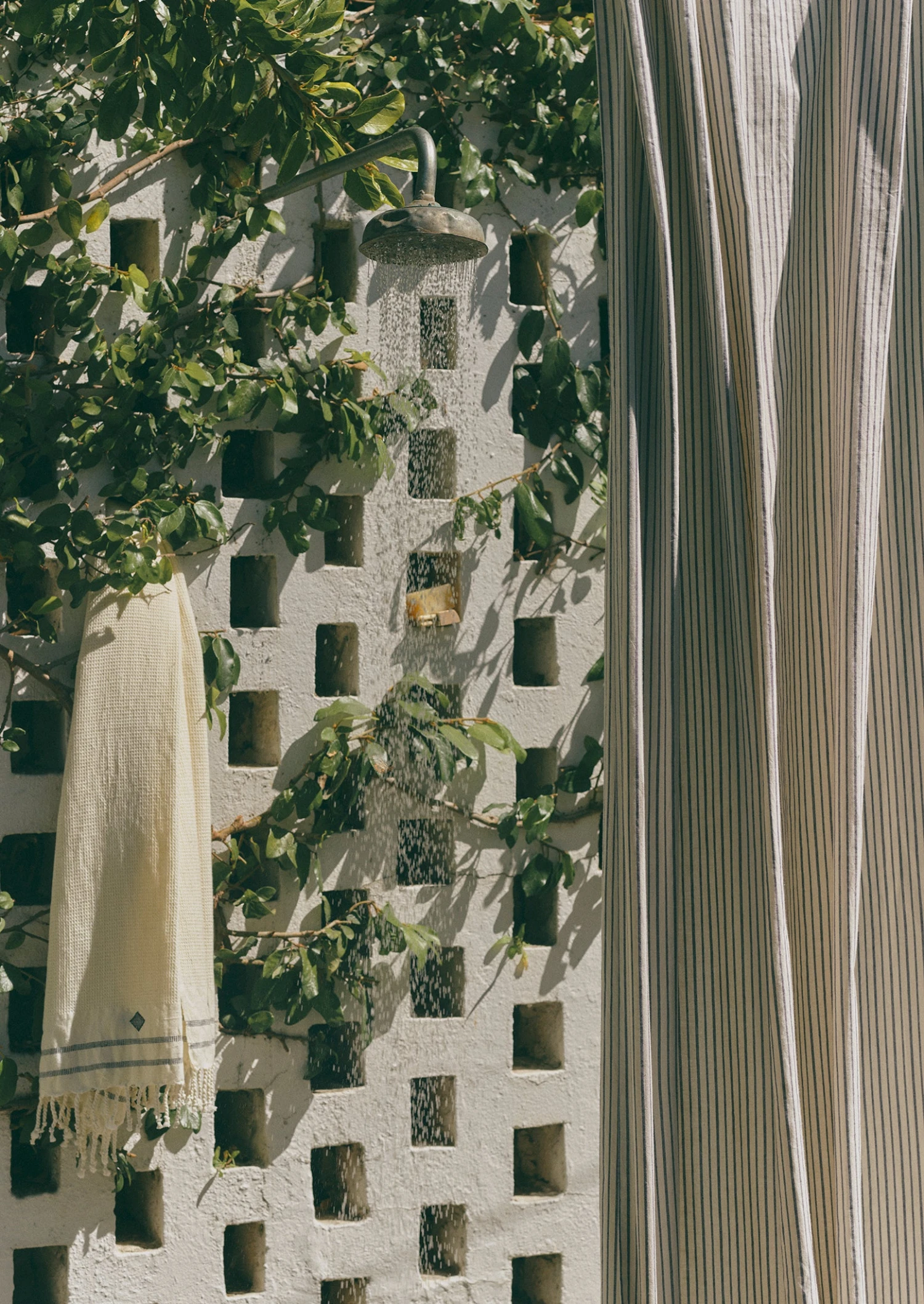 Organic Pyjama Stripe Shower Curtain | Navy/Ecru 4 Organic Pyjama Stripe Shower Curtain | Navy/Ecru - Image 2