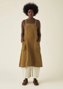 Linen Crossback Pinafore Apron | Tawny Brown -Falke Store HKITW12 2