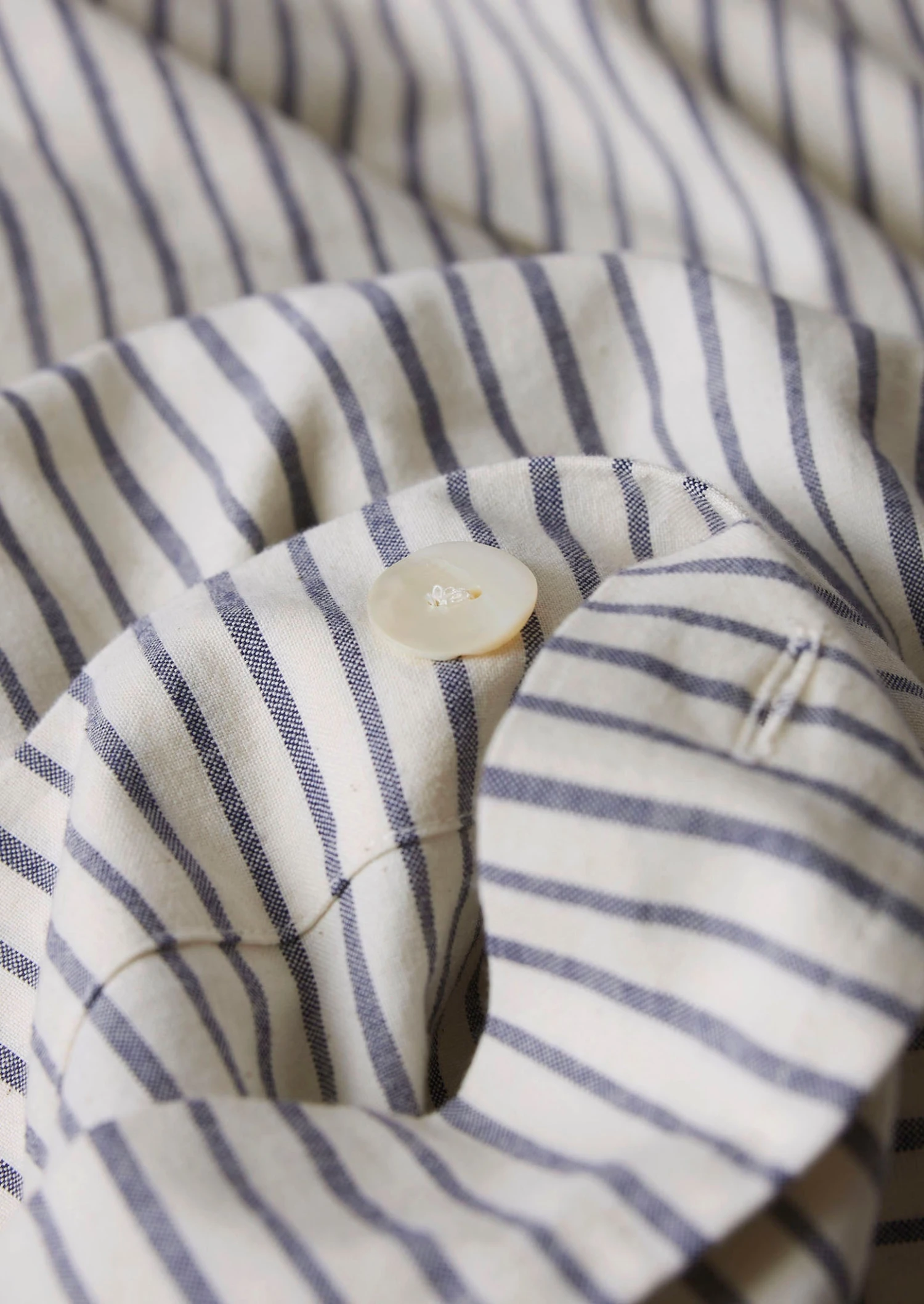 Organic Cotton Pyjama Stripe Duvet Cover | Navy/Ecru 9 Organic Cotton Pyjama Stripe Duvet Cover | Navy/Ecru - Image 7