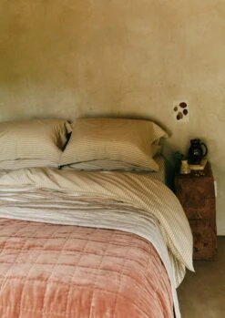 Organic Cotton Ticking Stripe Oxford Pillowcase | Ecru/Straw -Falke Store HSDUS06 3