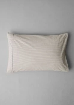 Fine Stripe Cotton Embroidered Pillowcase | Ecru/Smoke Blue