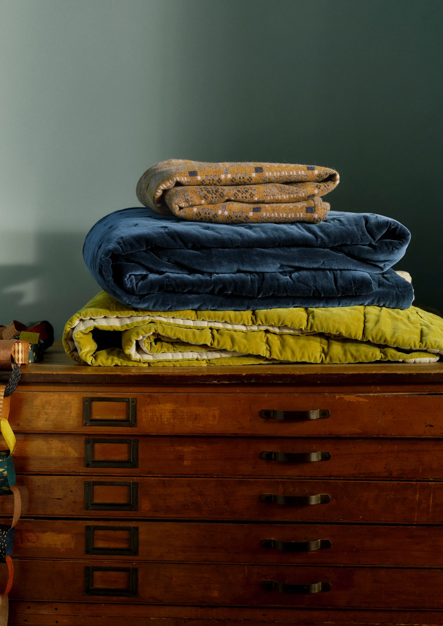 Hand Quilted Velvet Throw | Teal/Natural 4 Hand Quilted Velvet Throw | Teal/Natural - Image 2