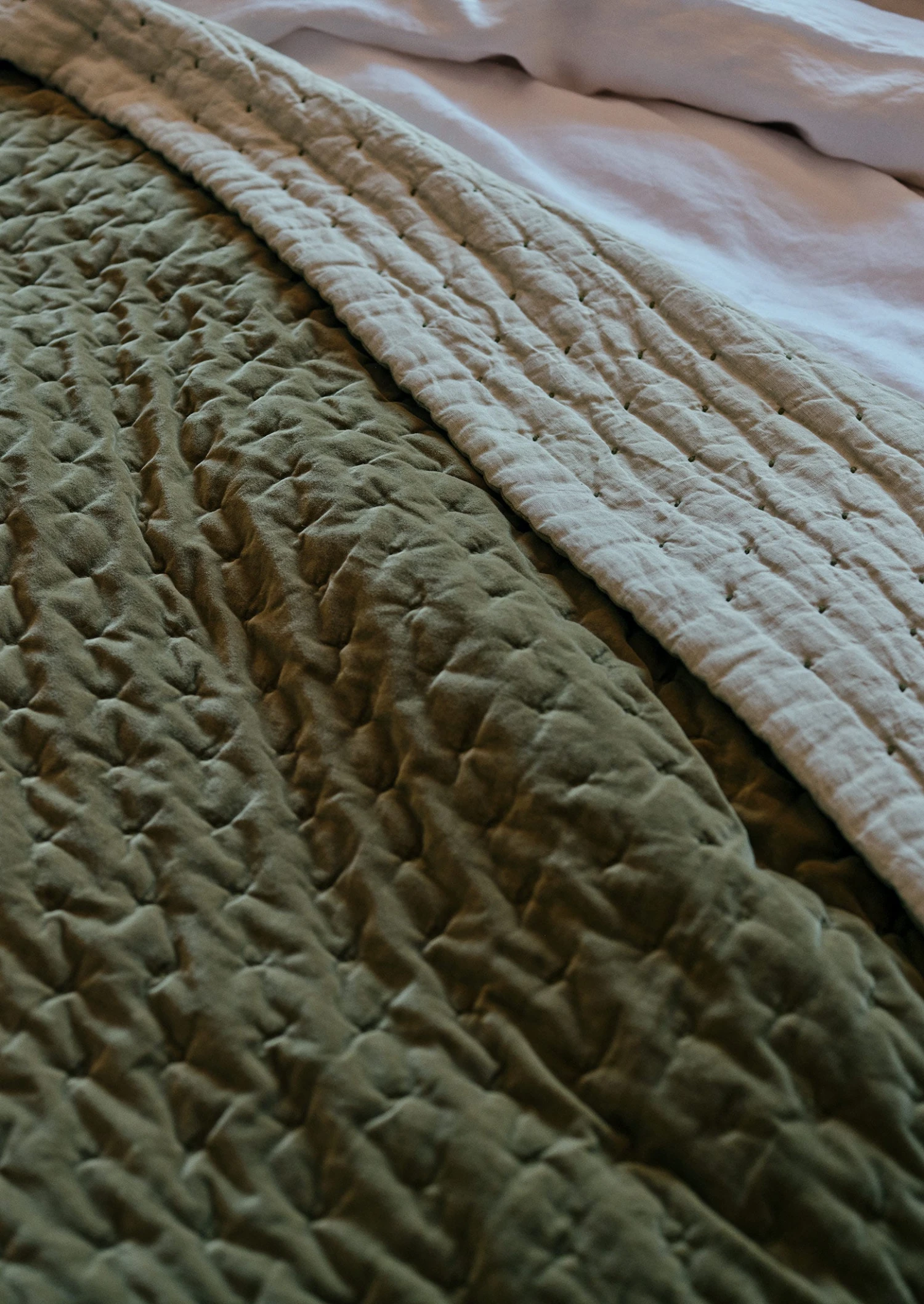 Hand Quilted Velvet Throw | Green Bark 5 Hand Quilted Velvet Throw | Green Bark - Image 3