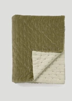 Hand Quilted Velvet Throw | Green Bark