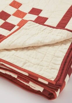 Geo Block Patchwork Cotton Quilt | Clay Red/Deep Coral 10 Geo Block Patchwork Cotton Quilt | Clay Red/Deep Coral -Falke Store HTQTS02 1