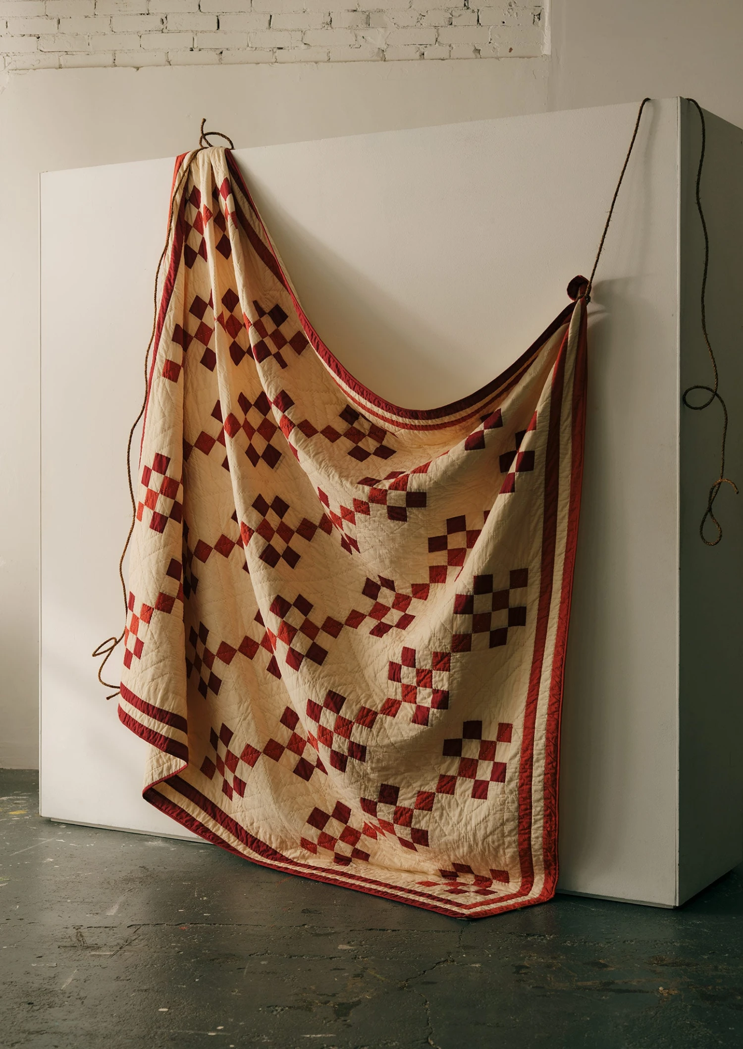 Geo Block Patchwork Cotton Quilt | Clay Red/Deep Coral 4 Geo Block Patchwork Cotton Quilt | Clay Red/Deep Coral - Image 2