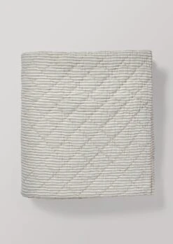 Large Organic Cotton Ticking Stripe Quilt | Soft Grey/Straw -Falke Store HTQTW16 5