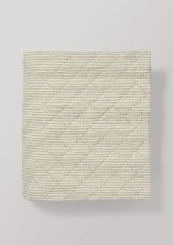 Large Organic Cotton Ticking Stripe Quilt | Soft Grey/Straw -Falke Store HTQTW16 6