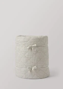 Large Organic Cotton Ticking Stripe Quilt | Soft Grey/Straw -Falke Store HTQTW16 7