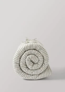 Large Organic Cotton Ticking Stripe Quilt | Soft Grey/Straw