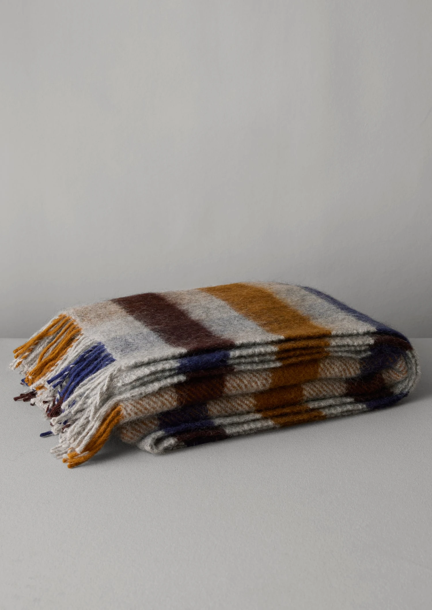 Lena Wool Check Blanket | Navy/Caramel 6 Lena Wool Check Blanket | Navy/Caramel - Image 4