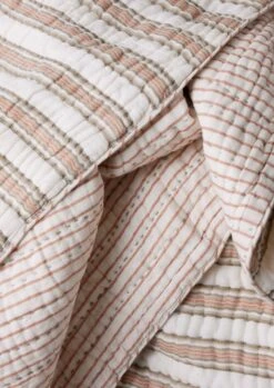 Hand Woven Cabin Stripe Quilt | Sage/Russet Orange -Falke Store HTQUS08 2