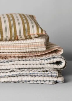 Hand Woven Cabin Stripe Quilt | Sage/Russet Orange -Falke Store HTQUS08 3