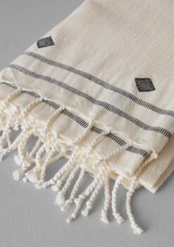 Hand Woven Cotton Jamdani Bath Towel | Chalk/Kohl -Falke Store HTWTW03 2