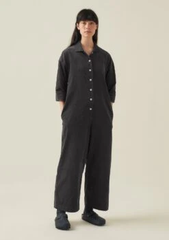 Wide Leg Organic Cord Jumpsuit | Charcoal -Falke Store LAOTW04 3