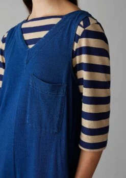 V-Neck Organic Cotton Jersey Jumpsuit | Washed Indigo -Falke Store LAOUS05 2