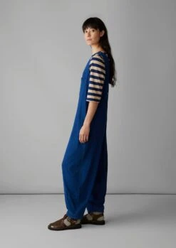 V-Neck Organic Cotton Jersey Jumpsuit | Washed Indigo -Falke Store LAOUS05 3