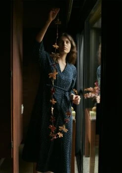 Polka Stripe Ikat Dress | Slate/Ecru -Falke Store LDRTW07 2