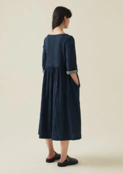 Freya Stripe Crinkle Cotton Dress | Navy -Falke Store LDRTW08 4 54f52778 f123 4453 a5c2 0962c2d5706f