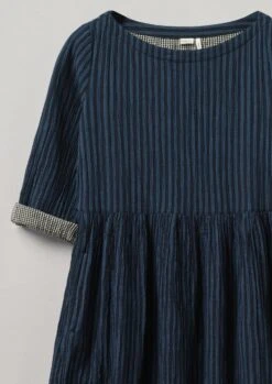 Freya Stripe Crinkle Cotton Dress | Navy -Falke Store LDRTW08 5