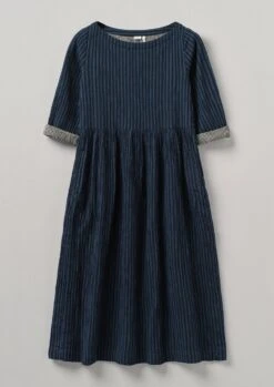 Freya Stripe Crinkle Cotton Dress | Navy