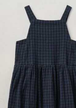 Gathered Waist Crinkled Cotton Pinafore Dress | Navy -Falke Store LDRTW17 5