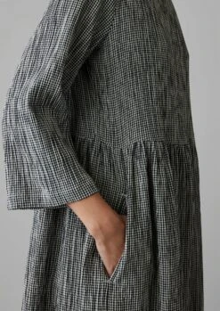 Freya Crinkle Cotton Gingham Dress | Black/Ecru -Falke Store LDRUS03 2