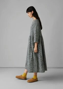 Freya Crinkle Cotton Gingham Dress | Black/Ecru -Falke Store LDRUS03 3