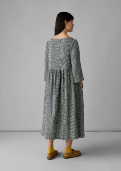 Freya Crinkle Cotton Gingham Dress | Black/Ecru -Falke Store LDRUS03 4