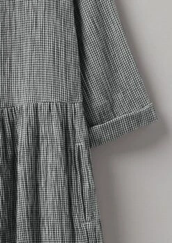 Freya Crinkle Cotton Gingham Dress | Black/Ecru -Falke Store LDRUS03 5