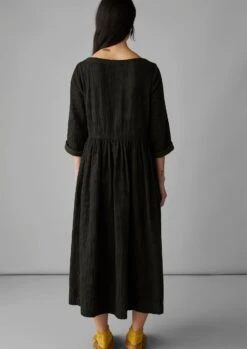 Freya Crinkle Organic Cotton Dress | Darkest Olive -Falke Store LDRUS05 4