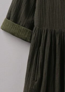 Freya Crinkle Organic Cotton Dress | Darkest Olive -Falke Store LDRUS05 5