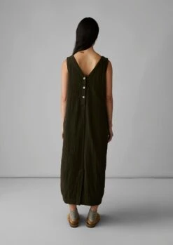 V-Neck Crinkle Cotton Dress | Darkest Olive -Falke Store LDRUS26 4