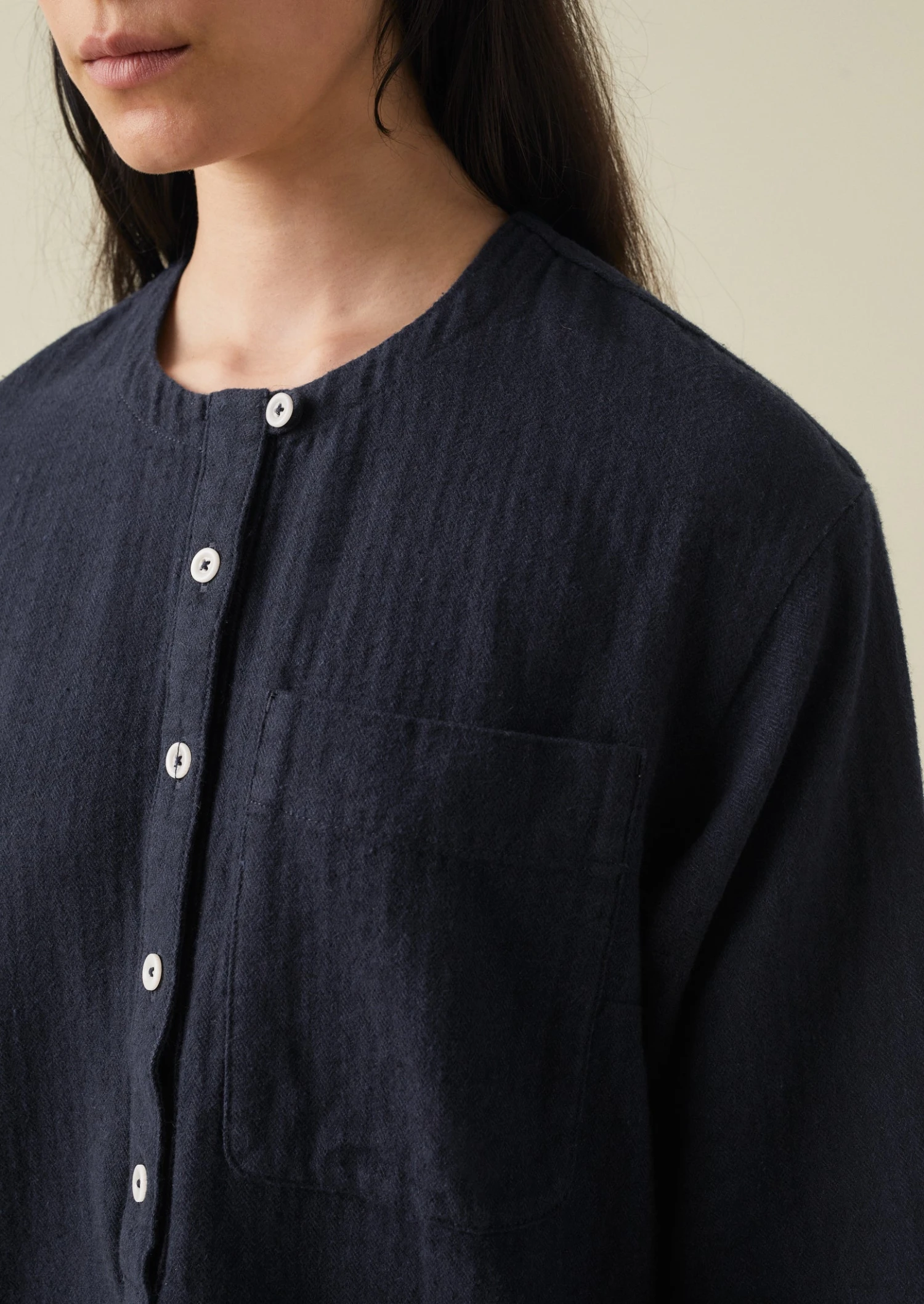 Brushed Cotton Linen Herringbone Shirt | Midnight 4 Brushed Cotton Linen Herringbone Shirt | Midnight - Image 2