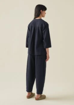 Brushed Cotton Linen Herringbone Shirt | Midnight 12 Brushed Cotton Linen Herringbone Shirt | Midnight -Falke Store LLTTW05 4