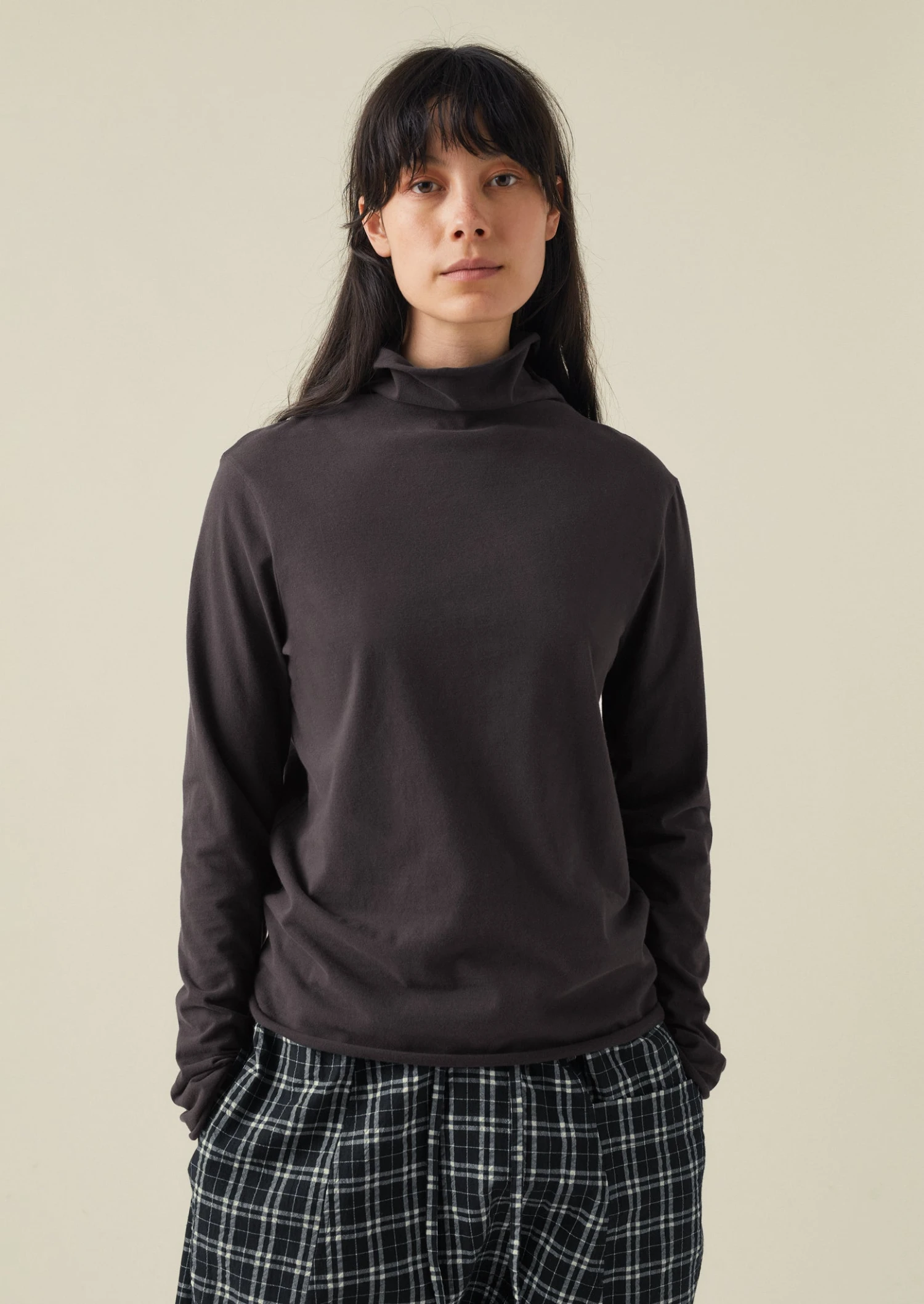 High Neck Soft Cotton Tee | Soft Charcoal 5 High Neck Soft Cotton Tee | Soft Charcoal - Image 3