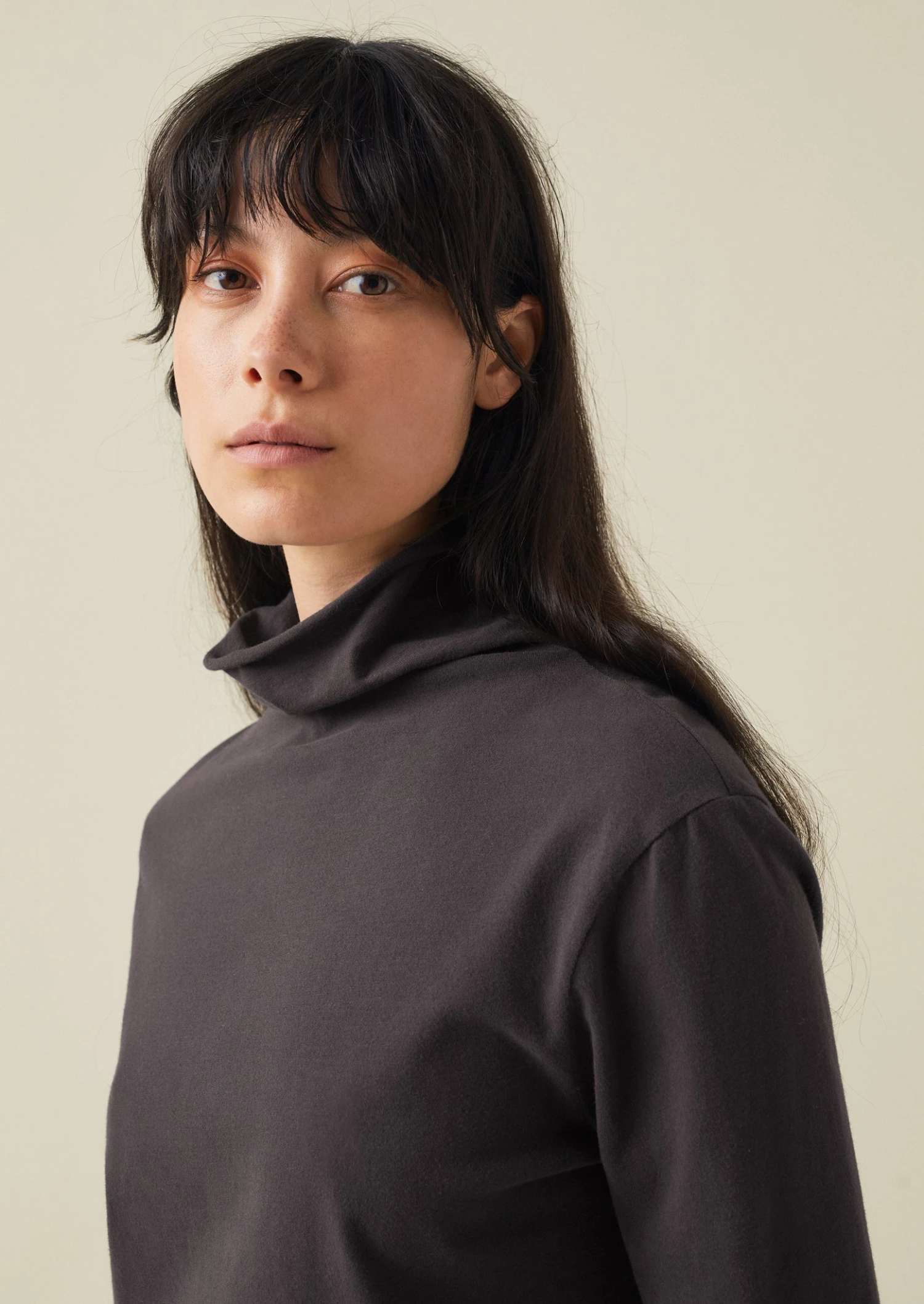 High Neck Soft Cotton Tee | Soft Charcoal 6 High Neck Soft Cotton Tee | Soft Charcoal - Image 4