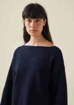 Panelled Boiled Wool Sweater | Navy -Falke Store LLTTW13 2