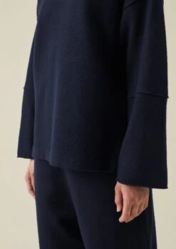 Panelled Boiled Wool Sweater | Navy -Falke Store LLTTW13 4