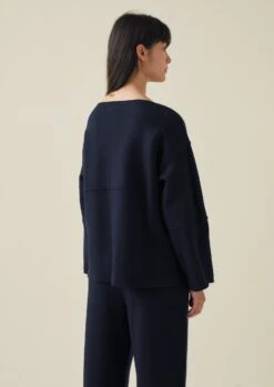 Panelled Boiled Wool Sweater | Navy -Falke Store LLTTW13 5